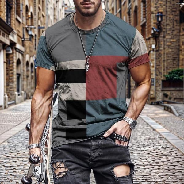 Men's T Shirts 2026 Innovative Mens Shirt 3D Stripe Geometry Summer Street Style Short Sleeve Tee Hipster Harajuku Casual Wear Moisture