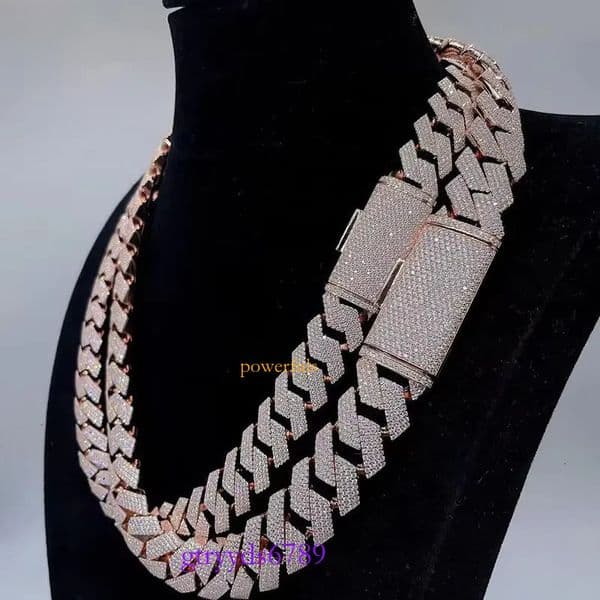 New trendy 20mm ice crystal sapphire Diakuban style gold chain pendant necklace, suitable for both men and women, gold-plated material, hip-hop style