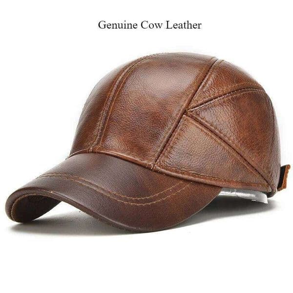 Genuine Cow Leather Caps Men with Cotton Inside Ear-protecting Headband Brown Black Kufi Hats High-end Winter Cool Hiking Hat Z260313