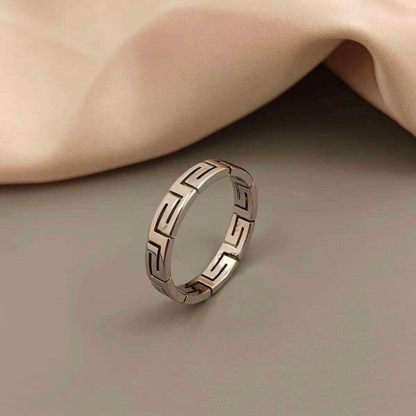 Creative - Greek key pattern stainless steel finger ring, high quality waterproof jewelry, gift for friends H260312