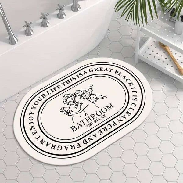 VIKAMA Oval Angel Kids Bathroom Door Mat Bedroom Bedside Carpet Rug Room Non-Slip Thickened Home Decoration 26H0313
