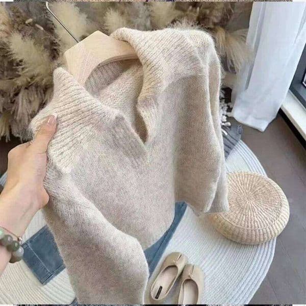 Women's Clothing Vintage Fashion Solid Knit Pullovers Autumn Winter New Chic Turn-down Collar Long Sleeve Sweaters Lady Y2k Tops Z260313
