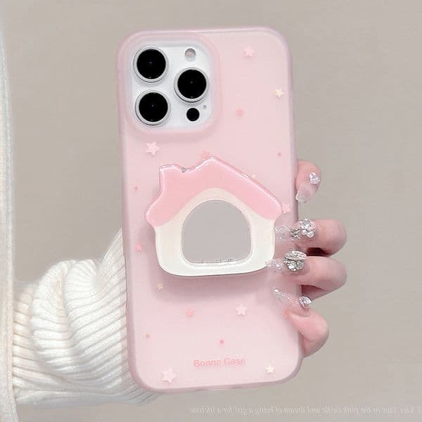 Little House Makeup Mirror Phone Case For Iphone 17 16 15 14 13 Pro 12 11 Max Plus 16Pro Bracket 16Promax Phone Case 17Promax Creative 15Pro Cover 15Promax 12Pro Shell