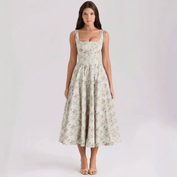 Casual Dresses Oligai Summer Elegant Midi Dress 2026 Arrivals Lace Up Floral Print Women Sexy Corset For Holiday Birthday