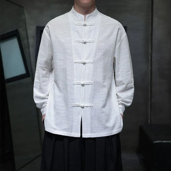 Chinese Style Men Long Sleeve Casual Shirt 2026 Spring Vintage Mandarin Collar Loose Male Cotton Linen Tops Shirts N055 260302BANJIA