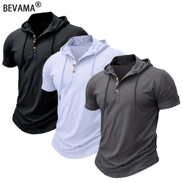Mens T Shirt Summer Slim Fitness Hooded ShortSleeved Tees Male Lightweight Hoodie Breathable Sports Tops 260312BJ