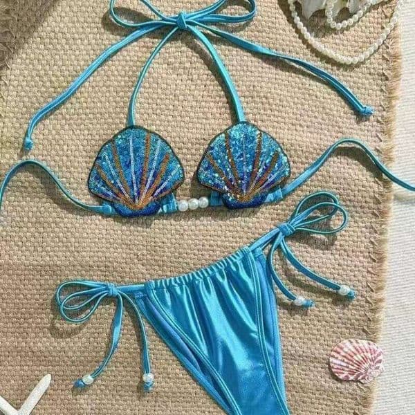 Sexy Shiny MermaidShell Bikini Swimsuit Hot Sale Of The Season New Swimwear Elegant Luminous Design Attractive Female Underwe 26H0313