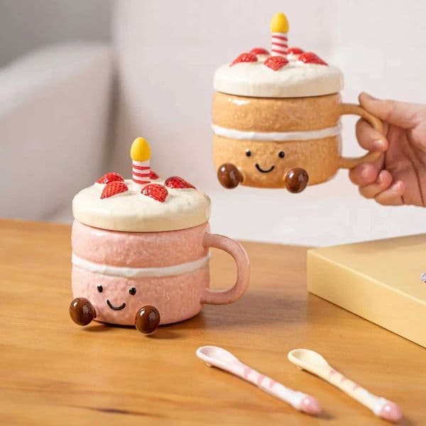 Adorable dessert and cake shaped coffee mug Afternoon Tea Cup Cappuccino Milk Cocoa mug strawberry Coffee Mugs with Lid Spoon C260313