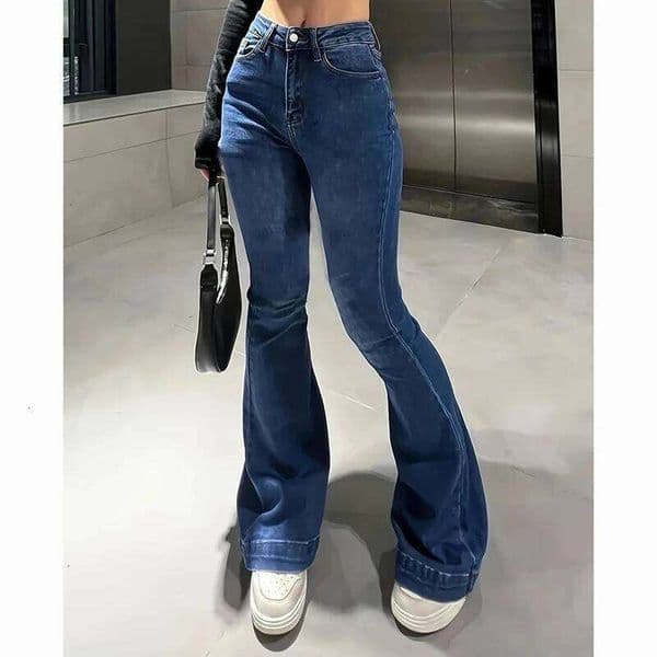 2025 Lady High Waist Stretchy Flared Jeans Women Ins Fashion Solid Bootcut Denim Pants Girls Chic Slim Fit Bell Bottoms Trousers Z260313