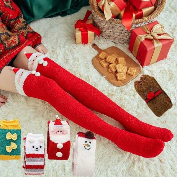 Festive Flce Lined Thigh High Socks for Women Cozy Christmas Winter Crew Socks as Xmas Gift L251216VBHZ
