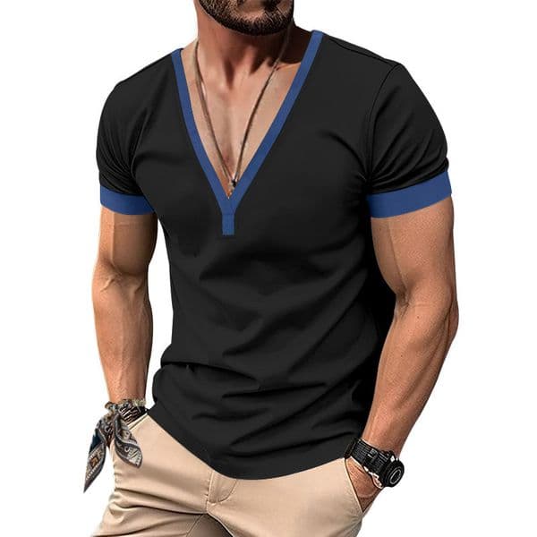 European And American Summer Short-sleeve Henley Shirt Casual Polo Designer Hoodie Men's V-neck Designer Shirt T-shirt Top Heavyweight Oversize Slim Fit