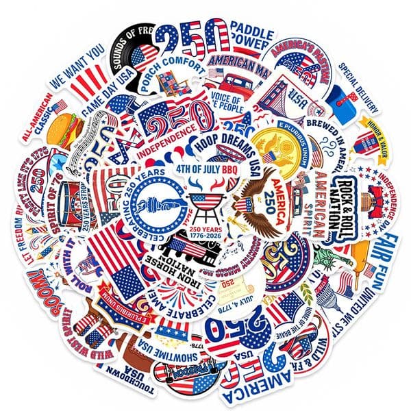 50pcs/pack 250th Anniversary Sticker Water Bottle Skateboard Stickers A15