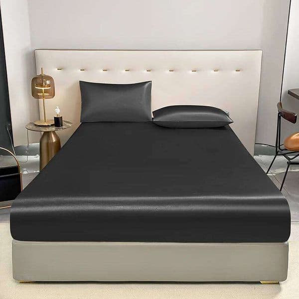 1Pc Waterproof Fitted Bed Sheet With Elastic Band Black Golden White Anti-slip Adjustable Mattress Cover Pillowcase Need Order 26H0311 Sheet