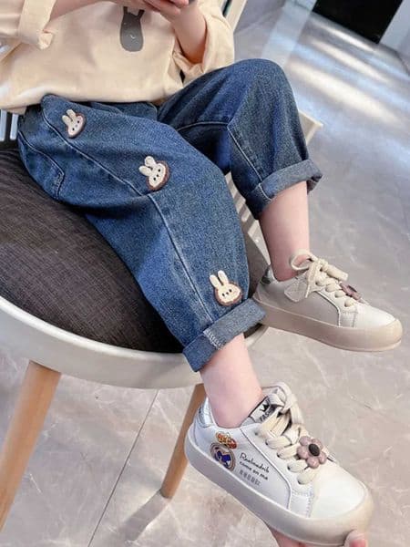 Girls Cartoon Denim Jeans Spring 2025 New Sle Spring Autumn Faion Baby Straight Leg Pants Spring Outfit Casual WearT260313
