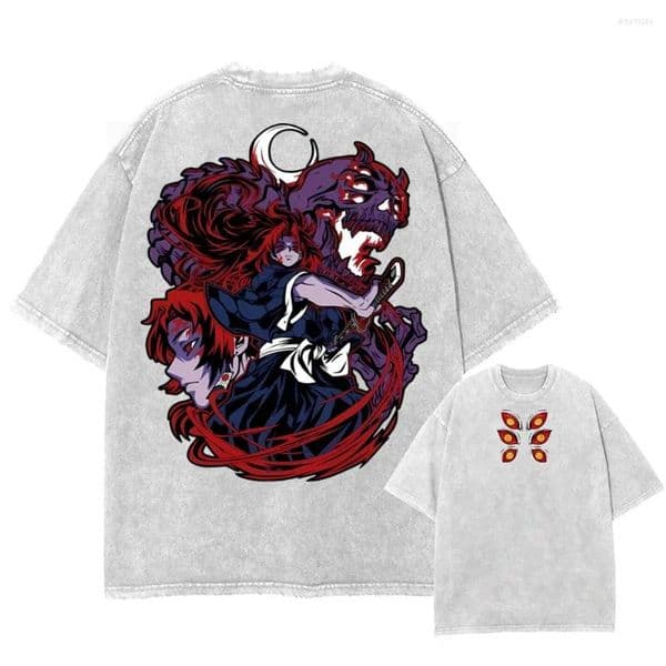 Men's T Shirts Summer Men Streetwear Loose Anime Graphic Print T-Shirt Hip Hop Harajuku Vintage Washed White Cotton Top Tee