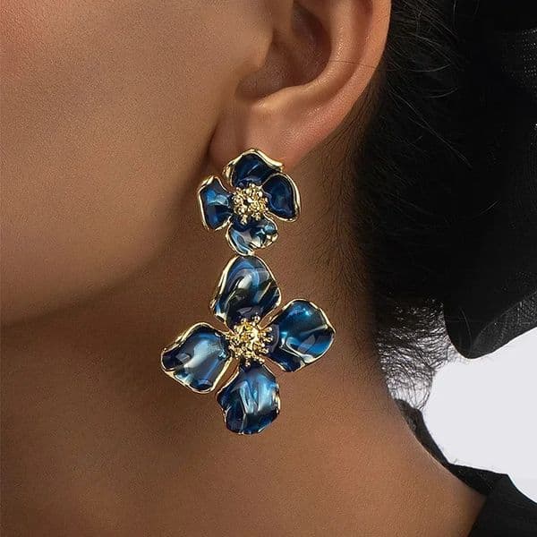 Fashion Double Flowers Girls Screwback Earrings Gold Plated Enamel Drop Glaze Women Alloy Earring Wedding Party Earwear Jewelry 260309