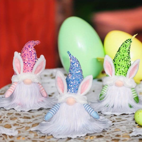 Easter Decorations Easter Glitter Rabbit Light-up Rudolph Figure Plush Dwarf Colorful Hat Indoor Home Ornament