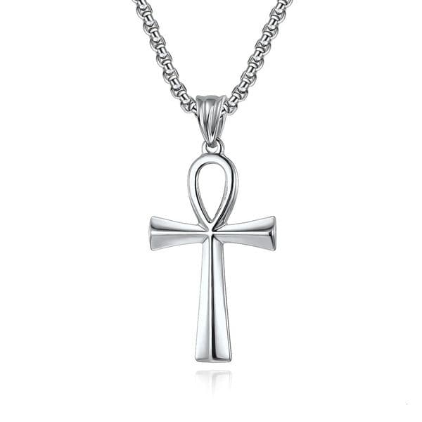 Vintage Classic Stainless Steel Ankh Cross Necklace Fashion Punk Simple Cross Pendant Necklaces For Men Women Amulet Jewelry 260312