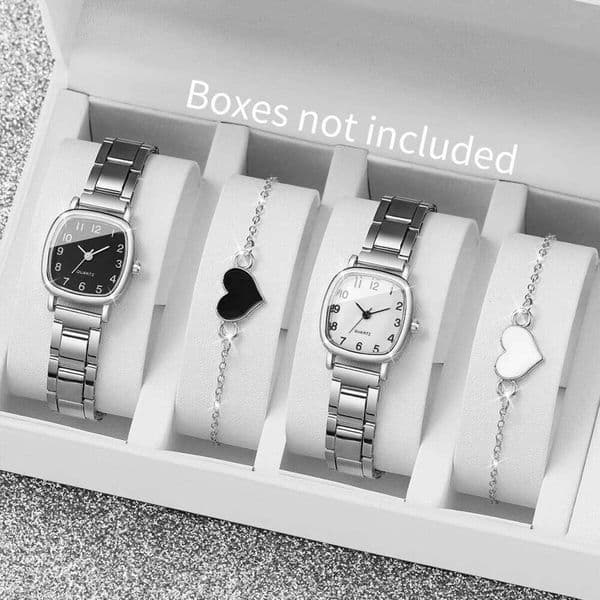 2/4PCS Fashion Square Women Watches Heart Bracelets Set Ladies Quartz Wristwatch Reloj Mujer Girls Clock Gift Without Box