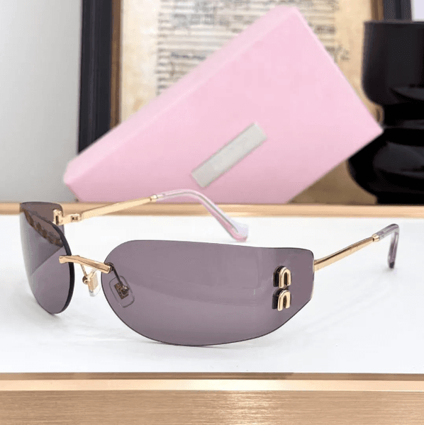 designer sun women lunxury sunglasses Frameless Curved mirror-shaped hairband glasses men Shades Eyewear Men Vintage Sun Glasses With Box Case a396