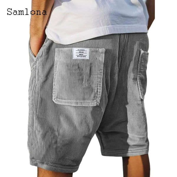 2025 Men's Stand Pocket Casual Beach Solid Corduroy Shorts Male Drawstring Half Pants Sexy Mens Clothing Plus Size S-5XL Z260314
