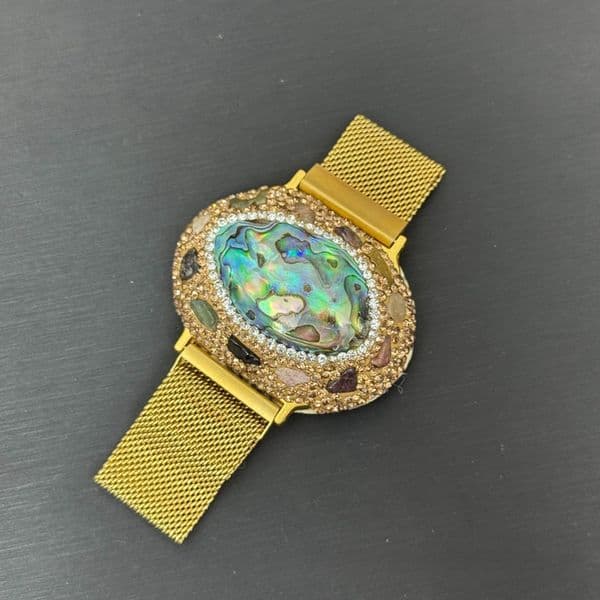 Vintage Abalone Shell Pearl Steel Chain Bracelet French Style Rhinestone Natural Tourmaline Crystal Charm Cuff Bangle Women Jewelry Wholesales Drop Shipping