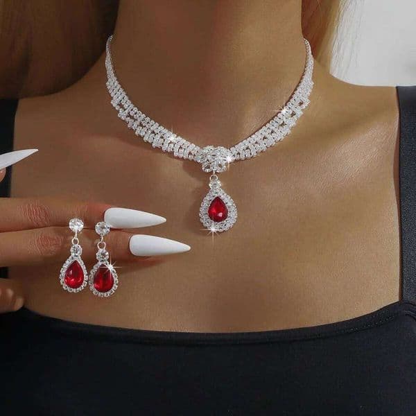 3PC Women's Fashion Copper Claw Chain Temperament Water Drop Necklace Earrings Jewelry Set Wedding Banquet Party Holiday Gift Z260313
