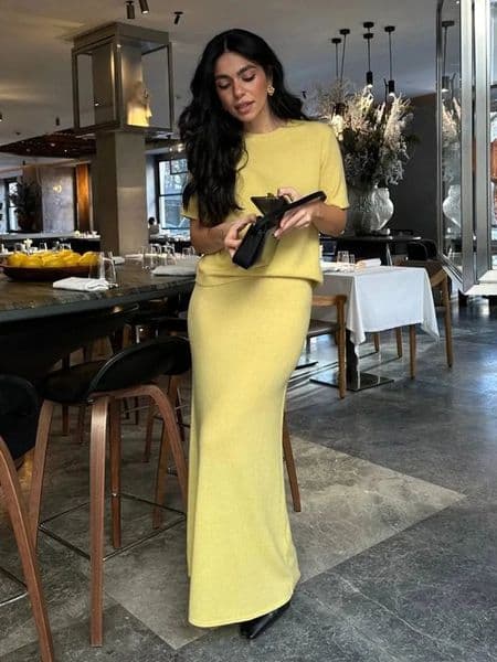 Wolfeel Summer Soft Knit Set Womens Short Sleeve Pullover Top Skirt Solid Color Elegant Minimalist Two Piece Set 260310