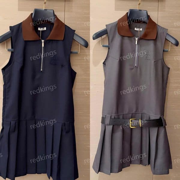 Patchwork Embroidered Letter Dress With A Belt Contrasting Color Ribbed Collar And Versatile 2026 Spring Summer New Dress.