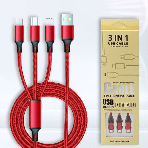 Nylon braided 66W one-to-three USB data cable 1.2m three-in-one mobile phone charging cable 3A fast charging suitable for Apple Android type-C