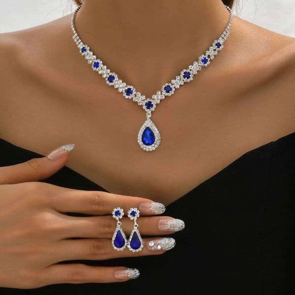 3PC Women's Trendy Copper Claw Chain Series Water Drop Gem Necklace Earrings Jewelry Set Wedding Banquet Party Holiday Gift Z260313