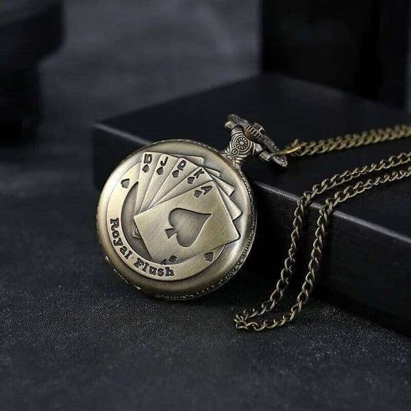 Best Gifts Luxury Quartz Design Playing Card Necklace Pendant Pocket Watch Clock for Mens Womens