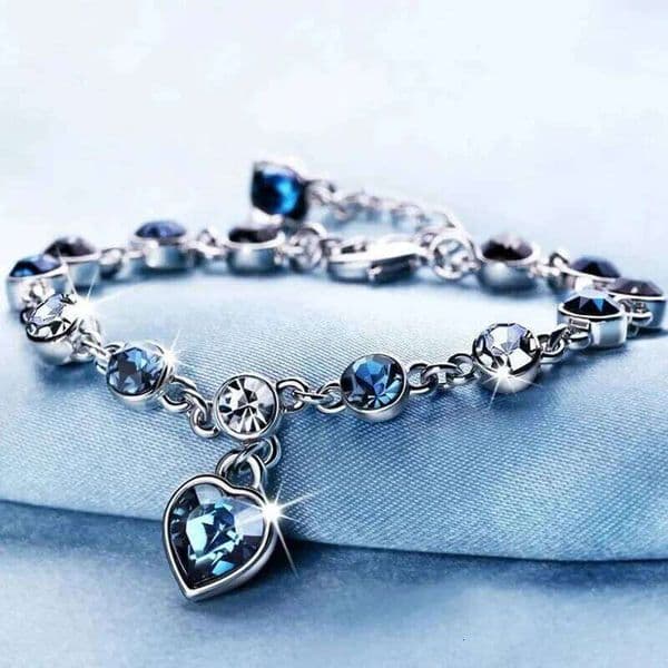 Women Silver Color Lucky Female Blue Crystal Heart Charm Pulseras Bracelet Bridal Wedding Engagement Fine Jewelry Gift Z260313
