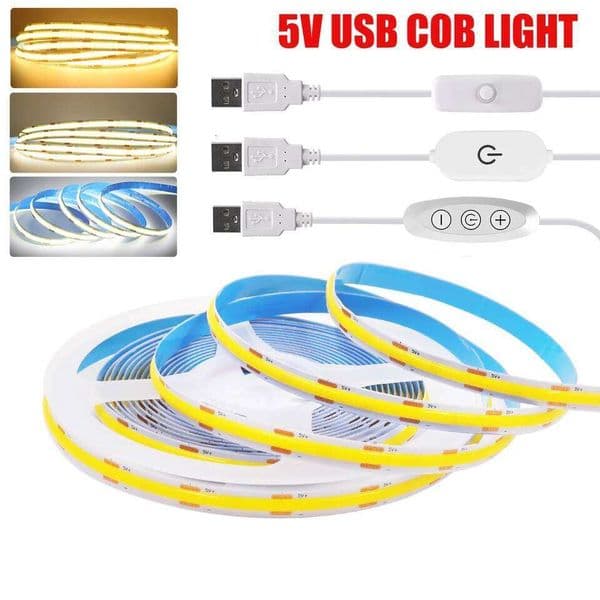 5V USB ON/OFF/Touch Dimmerable COB Strip 320Leds White 3000K 4000K 6000K Home Decor Cabinet Lamp Flexible Ribbon Rope LED Light 26Y0314