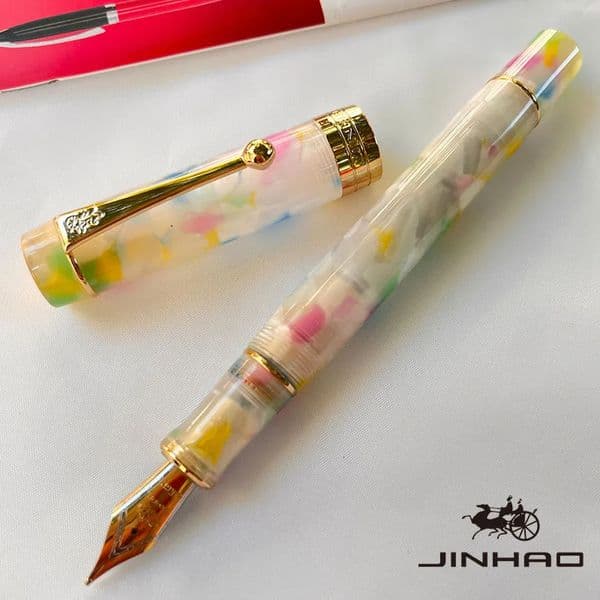 Jinhao 100 Fountain Pen Celluloid Classic Style Fine Nib Smooth Writing Instrument with Refillable Converter 260312
