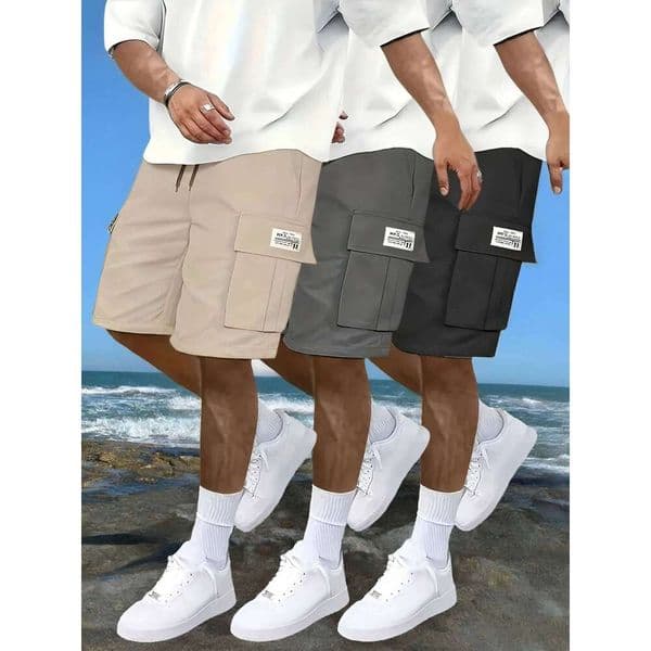 Men's work shorts; summer comfort; multi-pocket; outdoor leisure sport beach pants; elastic waistband Z260314
