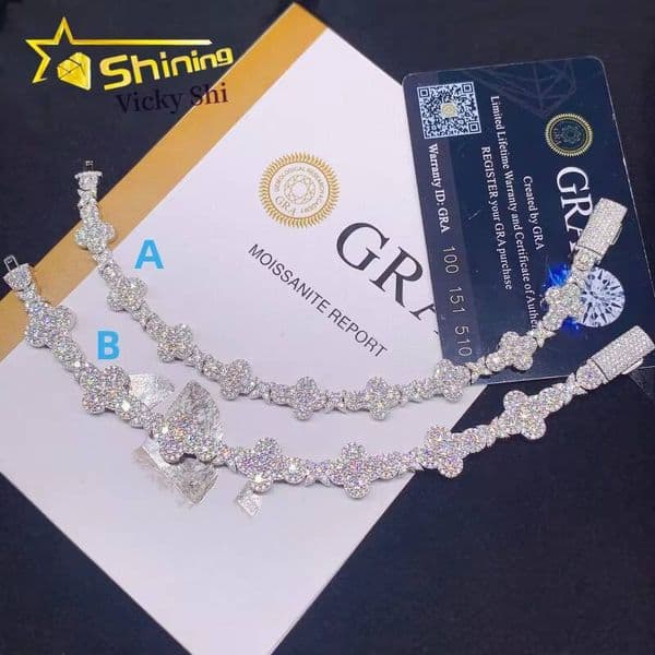 Iced Out Hip Hop Jewelry Pass Diamond Tester 10MM 13MM 925 Silver White Gold Cross Moissanite Cuban Link Bracelet