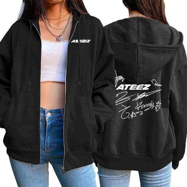 K-pop Fashion Hoodies for Women 2025 Arrival Girls ATEEZ Signature Fans Zipper Jackets All Season Daily Casual Sports Coats 260305