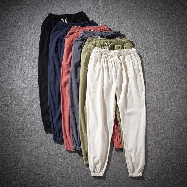 Cotton Linen Harem Pants Men Solid Elastic Waist Streetwear Joggers Baggy Drop-crotch Pants Casual Trousers Men Running 260305