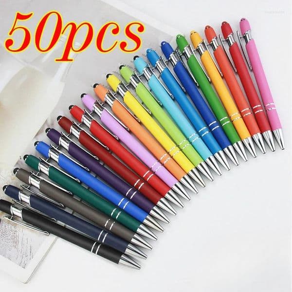 Luxury Designer Pen Wholesale 50Pcs Light Metal Ballpoint Pen montblanck pen Touch Screen Office School Advertising Custom Text Engraving Laser Office Supply
