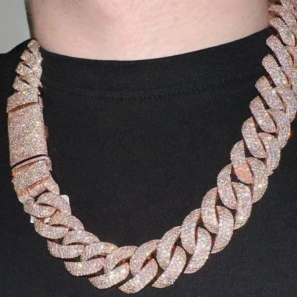 Big Size 20mm Rose Gold Moissanite Miami Iced Out S925 Sterling Silver Pass Diamond Tester Cuban Link Chain Necklace