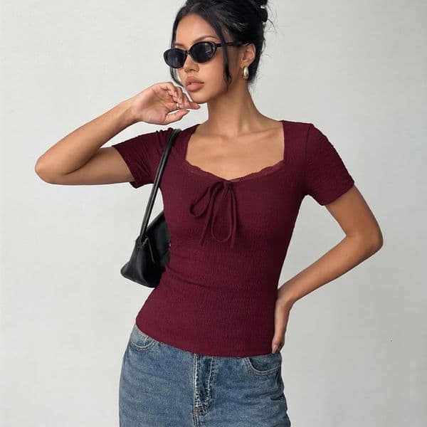 Euroean And American Polo Fashion Shortsleeve With Lace Designer T-shirt Designer Hoodie Collar Slimfit Women's Clothing Sringsummer Ullover