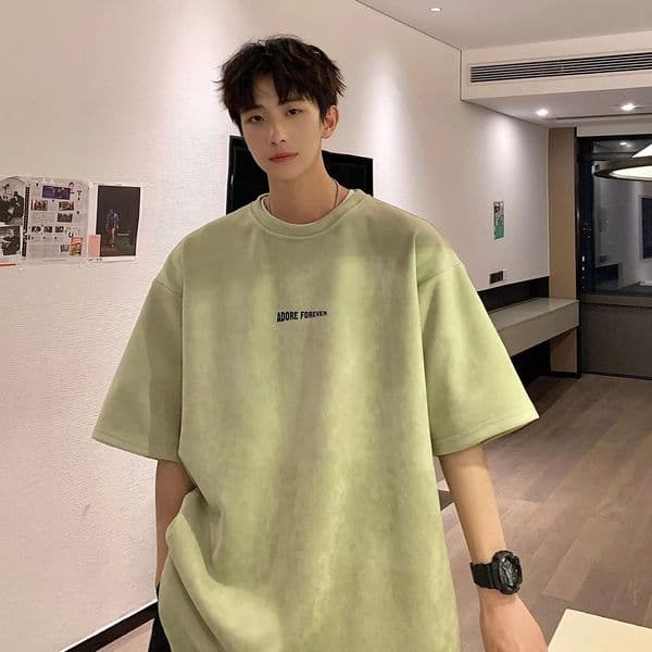Heavyweight American Suede Avocado Green Shortsleeve Men Polo Vintage Trendy Designer T-shirt Oversized Designer Hoodie With Neckline And Threequarter Sleeves