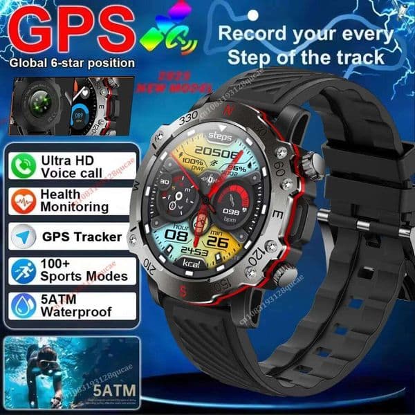 2025 Smart Watch 5 ATM Waterproof Built-in Dual-band GNSS GPS Tracker Military Sports Fitness Smartwatch Men For Android IOS