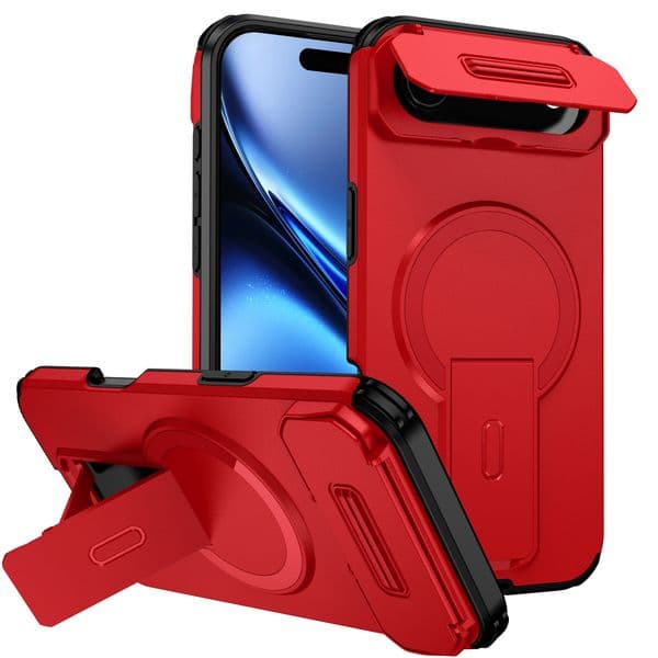Camera Case For Apple Iphone 17 Air 16E 16 15 14 13 12 11 Xr Xs Max Pro Plus Max Armor Antiskid Hidden Bracket Magnetic Wireless Charging Sliding Lens Window