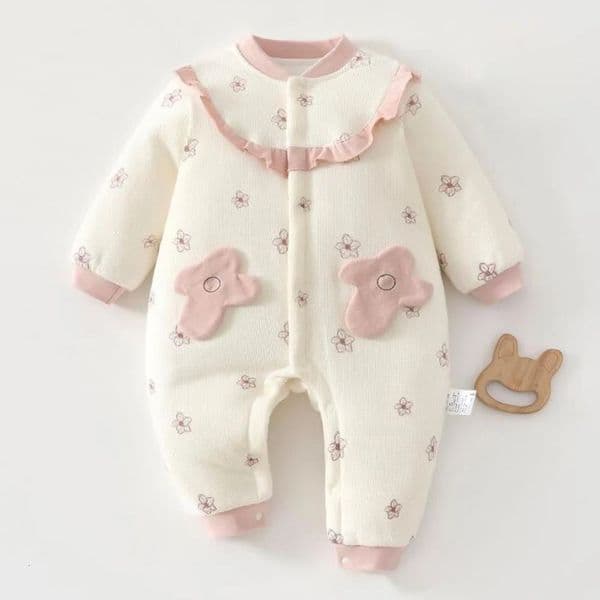 k1320 Baby Girl Christmas Romper Long Sleeve Floral Quilted Warm Autumn Winter Infant Outerwear Clothing My First Birthday Baby Jumps
