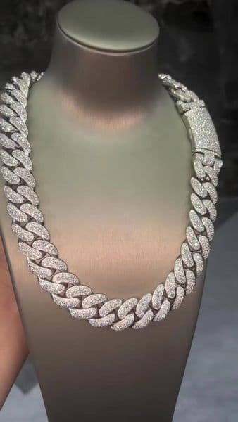 Wholesale Prong Set Iced Out Moissanite Cuban Link Chain 20mm 925 Silver VVS Hip Hop Jewelry Heavy Miami Cuban Necklace
