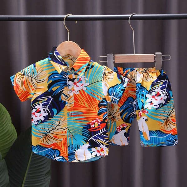 Cute summer short-sleeve boys' printed shirt 2-piece set, Southeast Asian style children's clothing cross-border wholesale