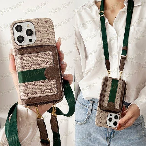 Luxury Shoulder Zipper Card Pocket Phone Case for iPhone 17 Pro Max 16 Plus 15 14 13 12 11 Designer Leather Mini Storage Bag Portable Crossbody Cover iPhone16 15pro