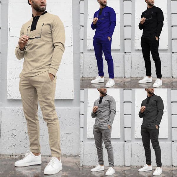 European And American Designer T-shirt Designer Hoodie Spring And Autumn Polo Men's Twopiece Waffle Knit Roundneck Longsleeve Casual Sports Zipper Set